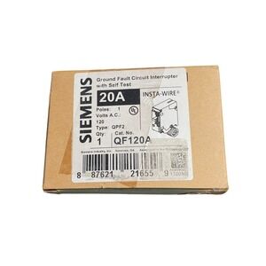 Siemens QF120A GFCI Circuit Breaker‎ 20A 1 Pole 120V New Black QPF2 Self Test